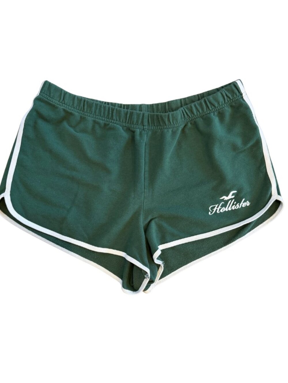 Hollister Women’s Green + White Trim Booty Shorts, Size L, High Rise Or Roll Top